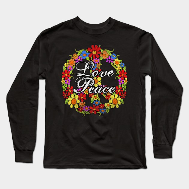 Flower Hippie Vintage Peace Sign Long Sleeve T-Shirt by shirtsyoulike